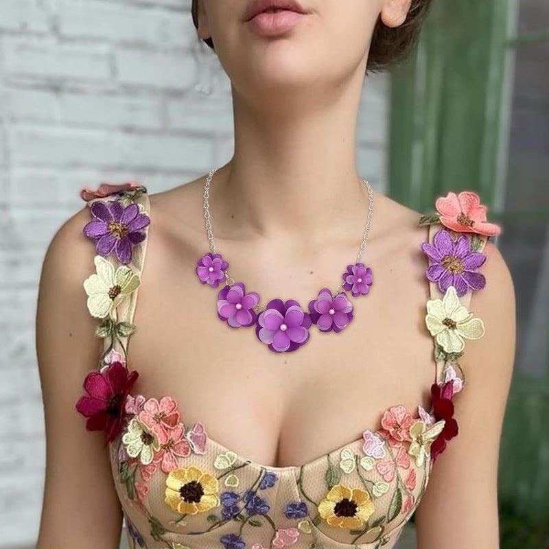 Flyonce Flower Collar Necklace, Floral Flowers Statement Summer Beach Chokers Necklaces for Women - Image 3